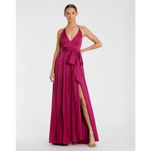 Ieena for Mac Duggal Charmeuse Halter Tie Waist Gown Magenta Women's Size 8 NWT